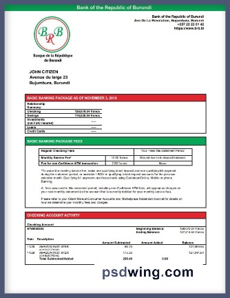 Burundi Bank of the Republic of Burundi Bank Statement (Word)